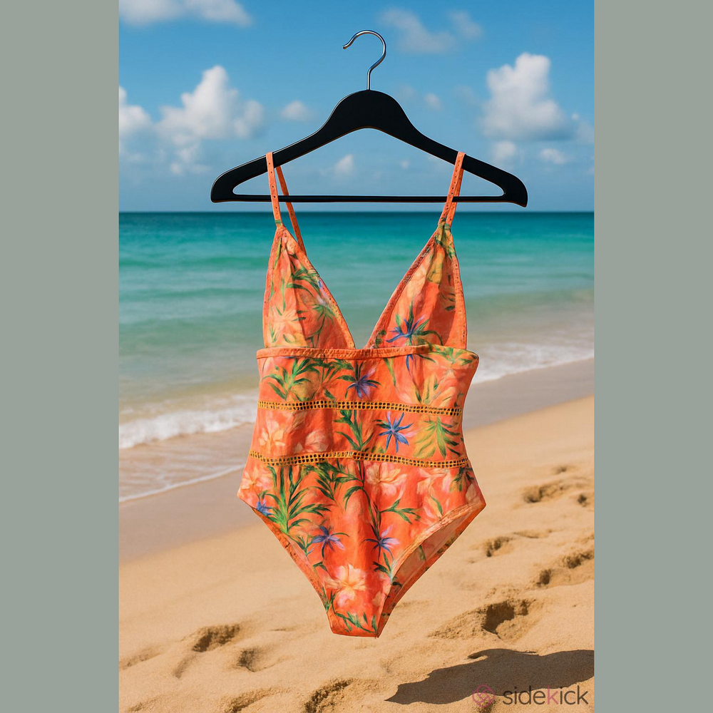 Banjul Tropical Floral One-Piece Swimsuit & Ruffle Cover-Up Set orange and pink